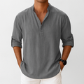 Men’s Lightweight Linen Popover Shirt – Breathable Gossamer Band Collar Summer Top
