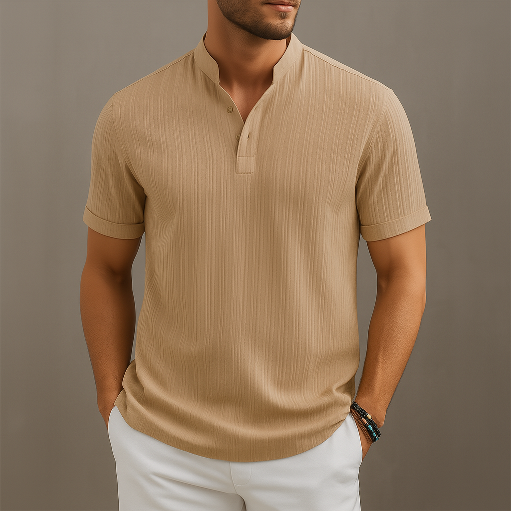 Men’s Lightweight Linen Popover Shirt – Band Collar Summer Shirt