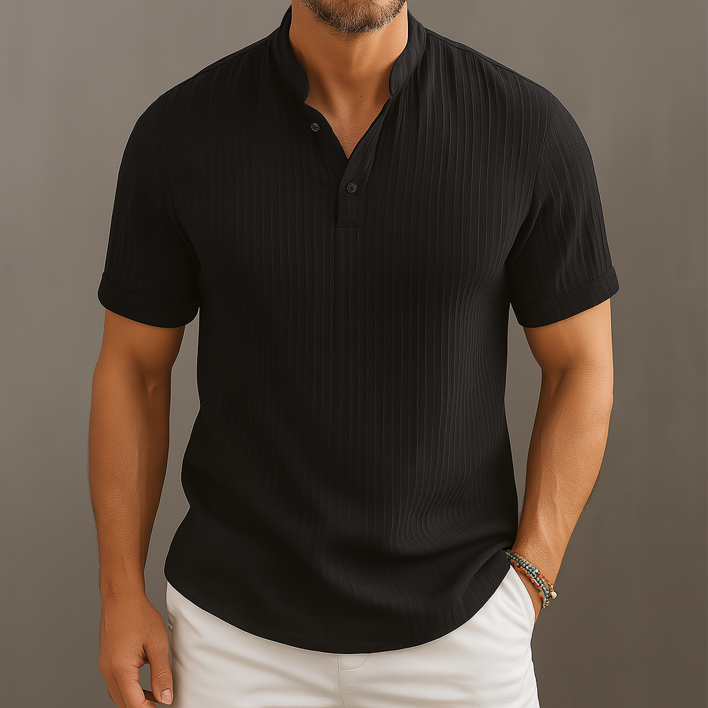 Men’s Lightweight Linen Popover Shirt – Band Collar Summer Shirt
