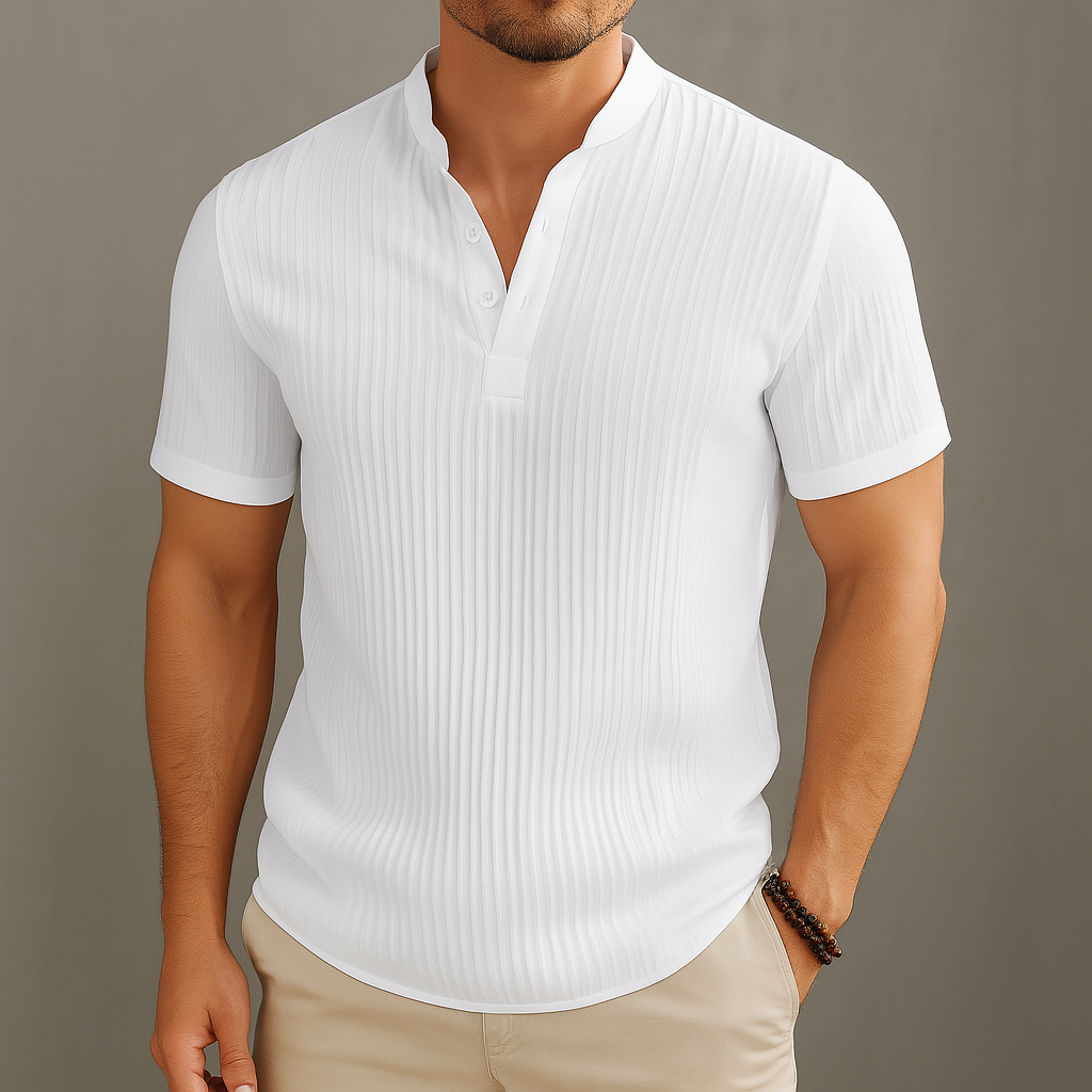 Men’s Lightweight Linen Popover Shirt – Band Collar Summer Shirt