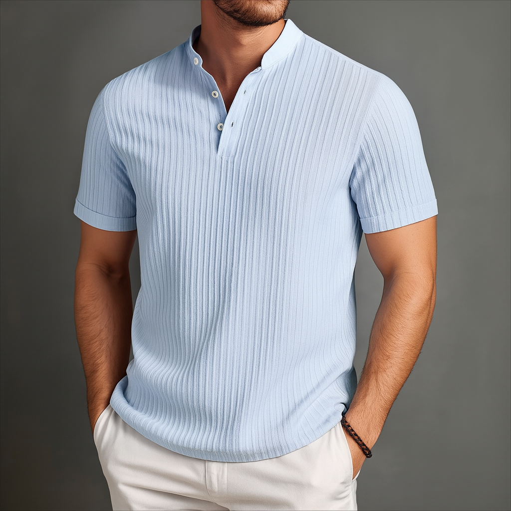 Men’s Lightweight Linen Popover Shirt – Band Collar Summer Shirt