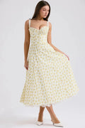 Women's Dress – Elegant Floral Corset Midi Dress with Lace Trim & Tulle Underskirt | Garden Party Chic