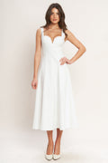 Solid Sweetheart Neck Sleeveless Circle Skirt Midi Dress