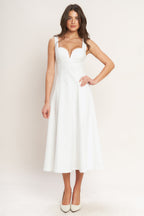 Solid Sweetheart Neck Sleeveless Circle Skirt Midi Dress