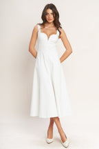 Solid Sweetheart Neck Sleeveless Circle Skirt Midi Dress