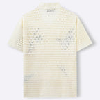 Men’s Botanical Embroidered Open-Weave Shirt – Vintage Resort Short Sleeve Summer Top