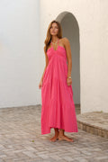 Lilly Maxi Dress — Women’s Open Back Halter Cotton Maxi Dress for Brunch, Vacation & Summer Wear