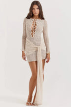 Monica  Dress – Crochet Knit Sarong-Style Lace-Up Beach Maxi Dress | Sun-Drenched Sophistication