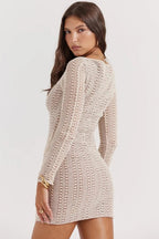 Monica  Dress – Crochet Knit Sarong-Style Lace-Up Beach Maxi Dress | Sun-Drenched Sophistication