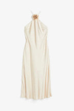 Donna Gown – Liquid Satin Open-Back Floral Halter Evening Dress | Timeless Modern Romance