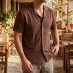 Men’s Ultrasoft Textured Knit Camp Collar Shirt – Short Sleeve Button Front Relaxed Fit Casual Shirt