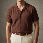 Men’s Ultrasoft Textured Knit Camp Collar Shirt – Short Sleeve Button Front Relaxed Fit Casual Shirt