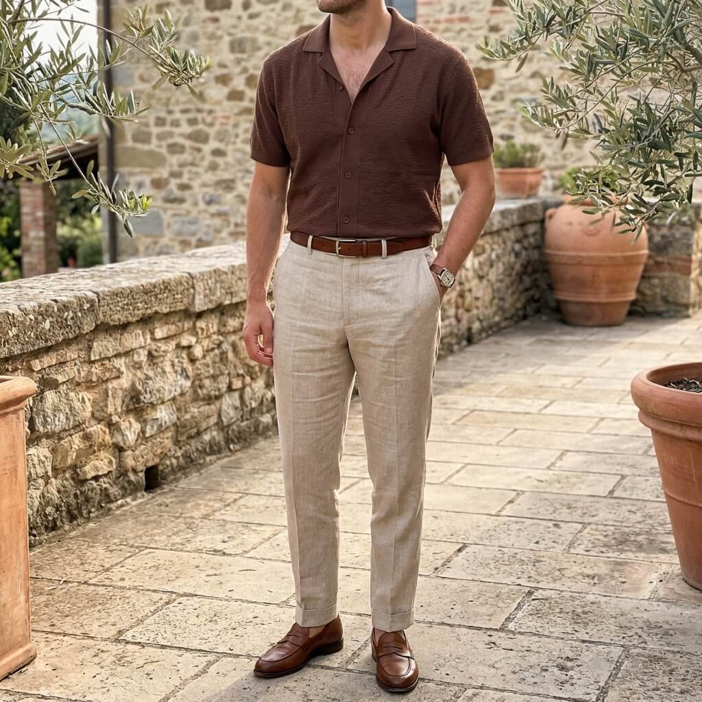 Men’s Ultrasoft Textured Knit Camp Collar Shirt – Short Sleeve Button Front Relaxed Fit Casual Shirt