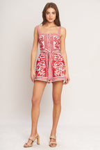 Printed Button-Down Woven Romper with Sash Tie