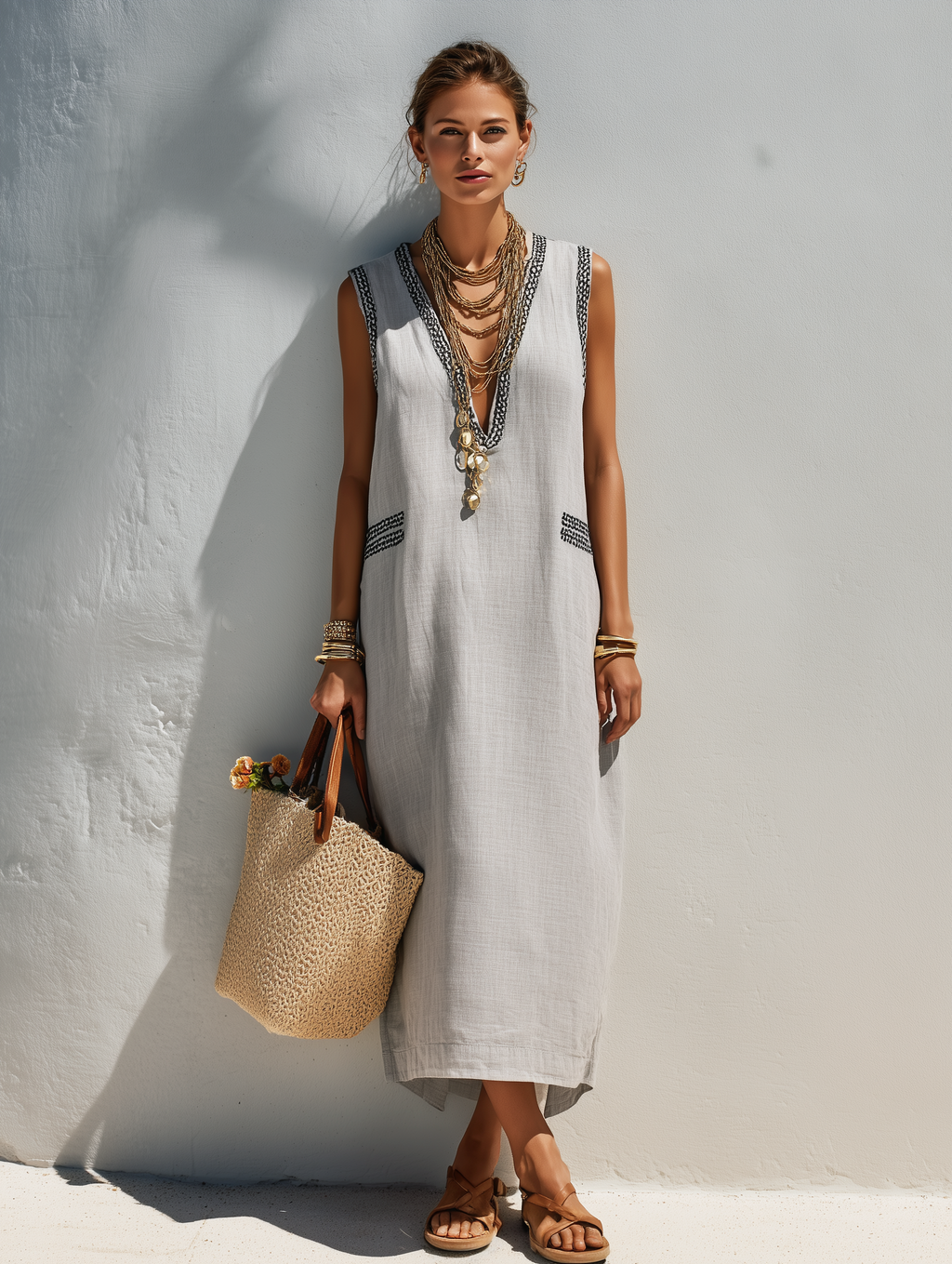 Elegant Sleeveless Breathable Cotton Summer Dress