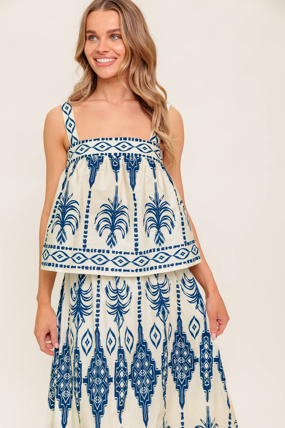 Printed Cotton Top and Skirt Set