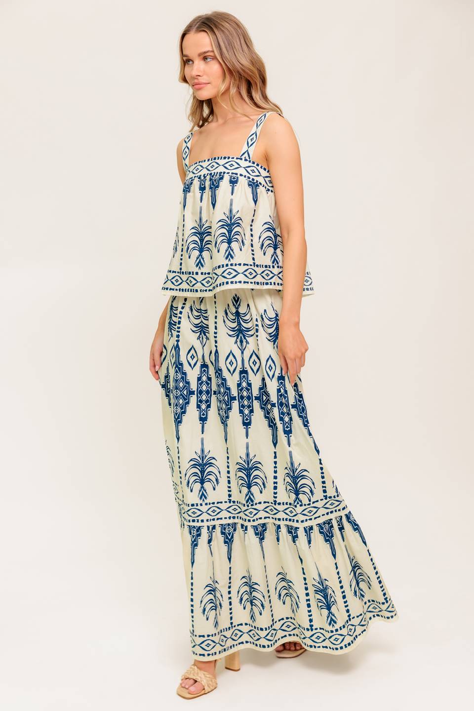 Printed Cotton Top and Skirt Set