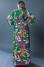 Women’s V-Neck Maxi Dress – Smocked Waist Peasant Sleeve Flowy Maxi Dress