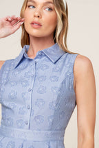 Slate Blue Collared Button-Down Woven Midi Dress
