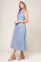Slate Blue Collared Button-Down Woven Midi Dress