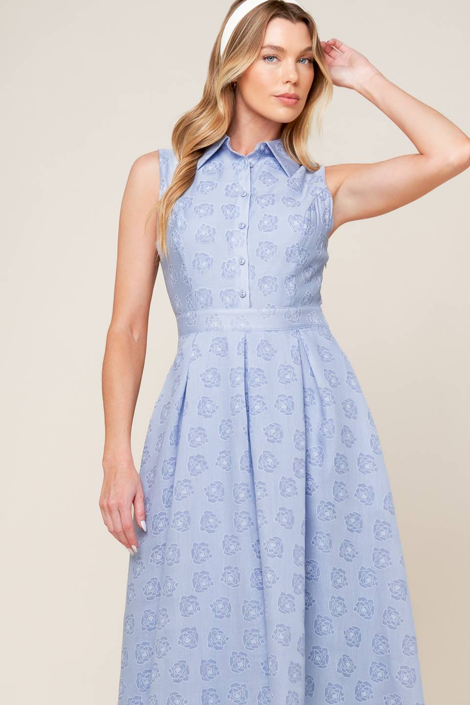 Slate Blue Collared Button-Down Woven Midi Dress