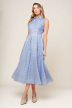 Slate Blue Collared Button-Down Woven Midi Dress