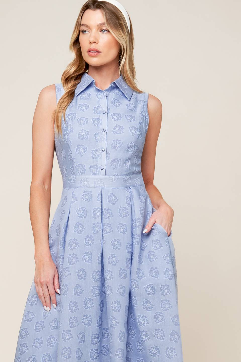 Slate Blue Collared Button-Down Woven Midi Dress