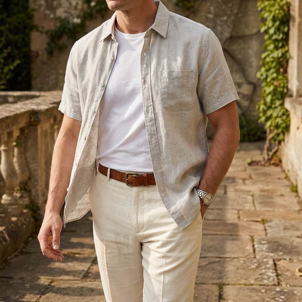 Men’s Lightweight Vacation Shirt – Classic Spread Collar Relaxed Fit Summer Button-Up Beach Shirt