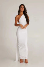 Stephany One-Shoulder Backless Dress – Striking Stretch Maxi Dress with Scarf Detail | Sophisticated Allure