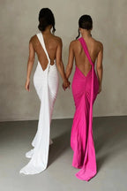 Stephany One-Shoulder Backless Dress – Striking Stretch Maxi Dress with Scarf Detail | Sophisticated Allure