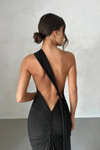 Stephany One-Shoulder Backless Dress – Striking Stretch Maxi Dress with Scarf Detail | Sophisticated Allure