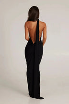 Stephany One-Shoulder Backless Dress – Striking Stretch Maxi Dress with Scarf Detail | Sophisticated Allure