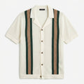 Men’s Vintage Crochet Knit Polo Shirt – Striped Camp Collar Relaxed Fit Summer Resort Top