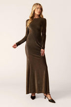 Women’s Long Sleeve Mermaid Maxi Dress – Elegant Round Neck Fitted Evening Gown