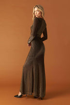 Women’s Long Sleeve Mermaid Maxi Dress – Elegant Round Neck Fitted Evening Gown