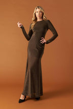 Women’s Long Sleeve Mermaid Maxi Dress – Elegant Round Neck Fitted Evening Gown
