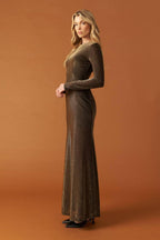 Women’s Long Sleeve Mermaid Maxi Dress – Elegant Round Neck Fitted Evening Gown