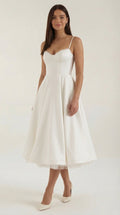 Tulle Midi Dress — Women’s Sweetheart Neck Tulle Skirt Elegant Cocktail Party Dress with Pockets