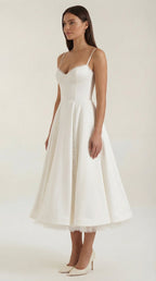 Tulle Midi Dress — Women’s Sweetheart Neck Tulle Skirt Elegant Cocktail Party Dress with Pockets