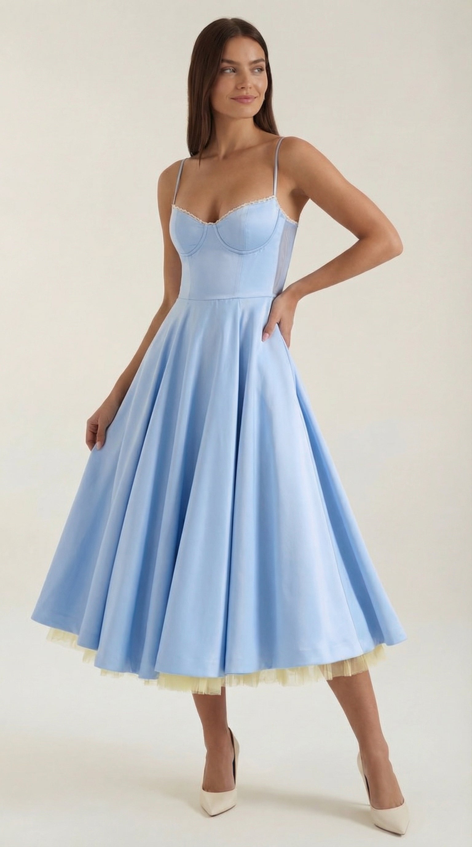 Tulle Midi Dress — Women’s Sweetheart Neck Tulle Skirt Elegant Cocktail Party Dress with Pockets