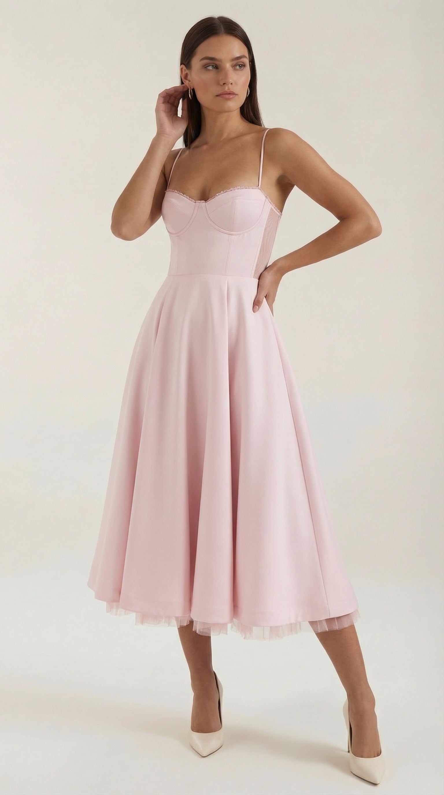 Tulle Midi Dress — Women’s Sweetheart Neck Tulle Skirt Elegant Cocktail Party Dress with Pockets