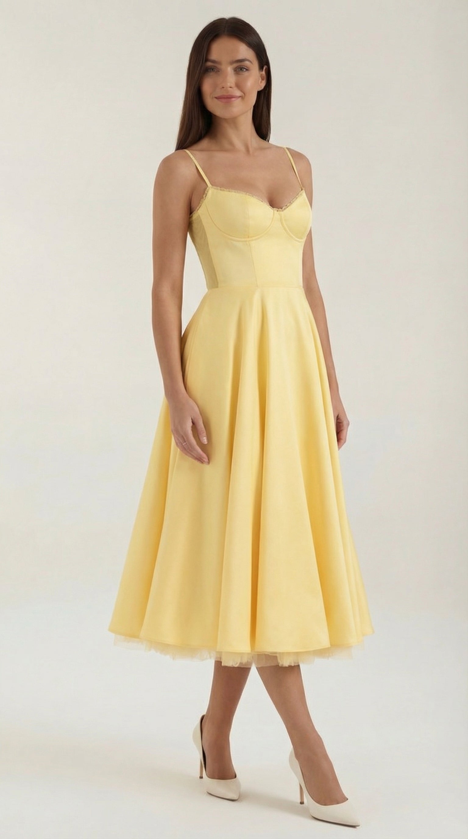Tulle Midi Dress — Women’s Sweetheart Neck Tulle Skirt Elegant Cocktail Party Dress with Pockets