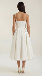 Tulle Midi Dress — Women’s Sweetheart Neck Tulle Skirt Elegant Cocktail Party Dress with Pockets