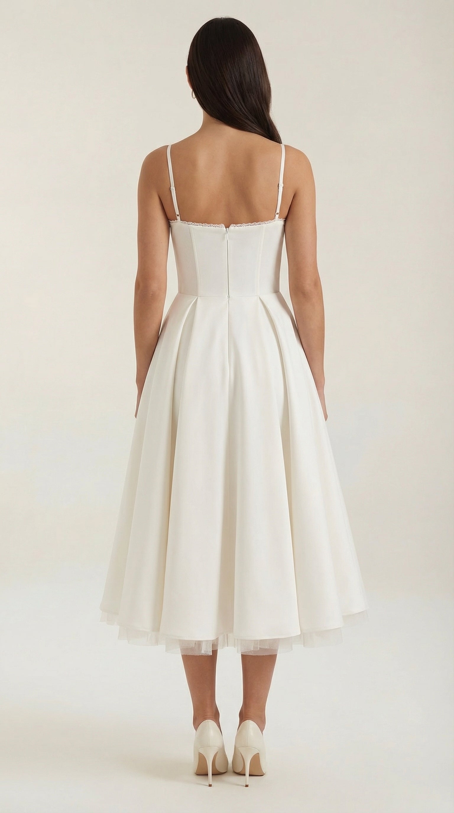 Tulle Midi Dress — Women’s Sweetheart Neck Tulle Skirt Elegant Cocktail Party Dress with Pockets