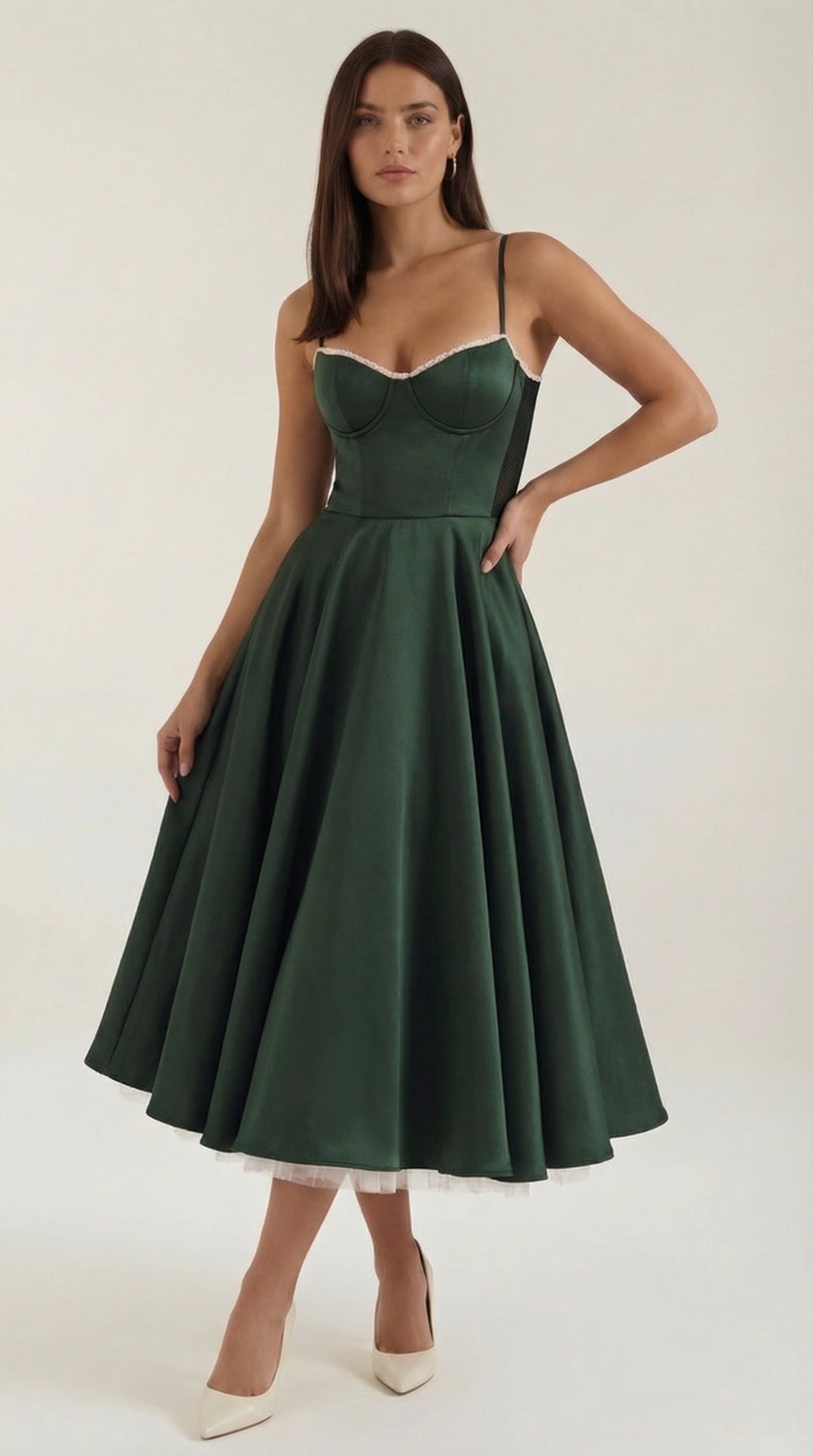 Tulle Midi Dress — Women’s Sweetheart Neck Tulle Skirt Elegant Cocktail Party Dress with Pockets