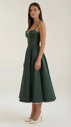 Tulle Midi Dress — Women’s Sweetheart Neck Tulle Skirt Elegant Cocktail Party Dress with Pockets