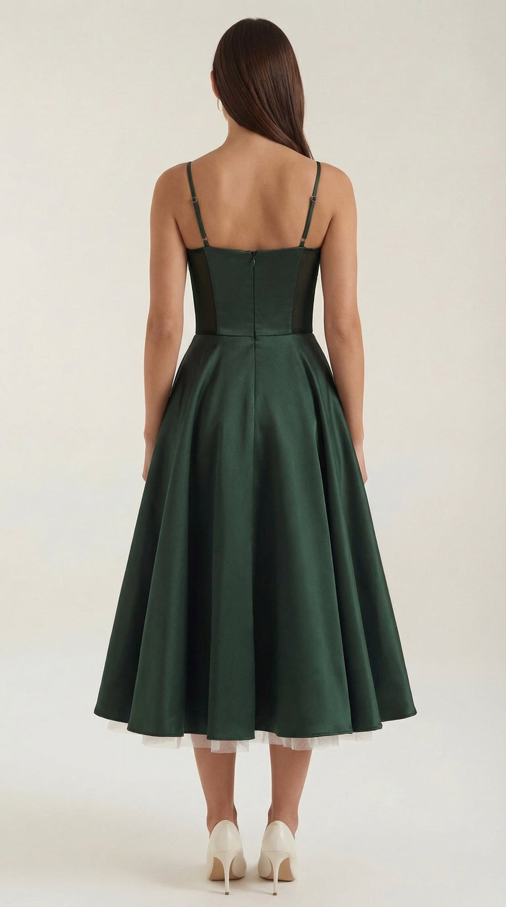 Tulle Midi Dress — Women’s Sweetheart Neck Tulle Skirt Elegant Cocktail Party Dress with Pockets