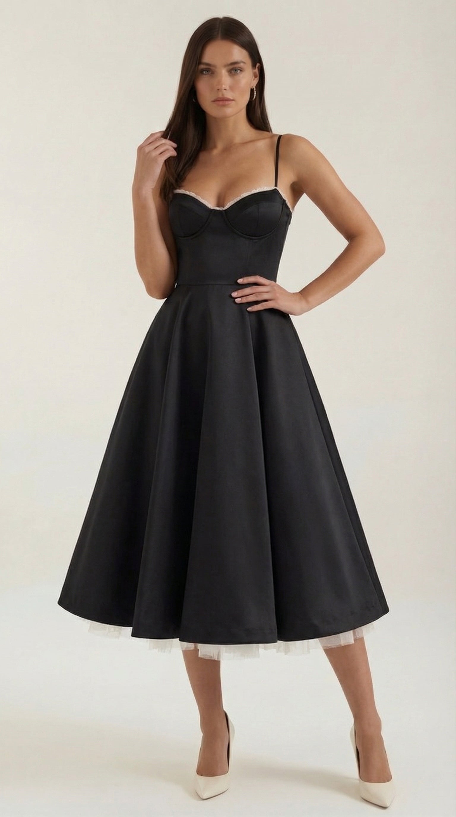Tulle Midi Dress — Women’s Sweetheart Neck Tulle Skirt Elegant Cocktail Party Dress with Pockets