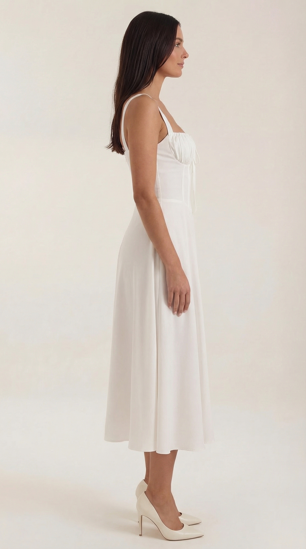 Jade Lace-Up Midi Dress — Women’s Sweetheart Neck A-Line Midi Dress with Side Slit Elegant Summer Dress
