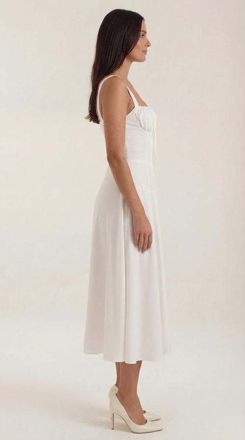 Jade Lace-Up Midi Dress — Women’s Sweetheart Neck A-Line Midi Dress with Side Slit Elegant Summer Dress